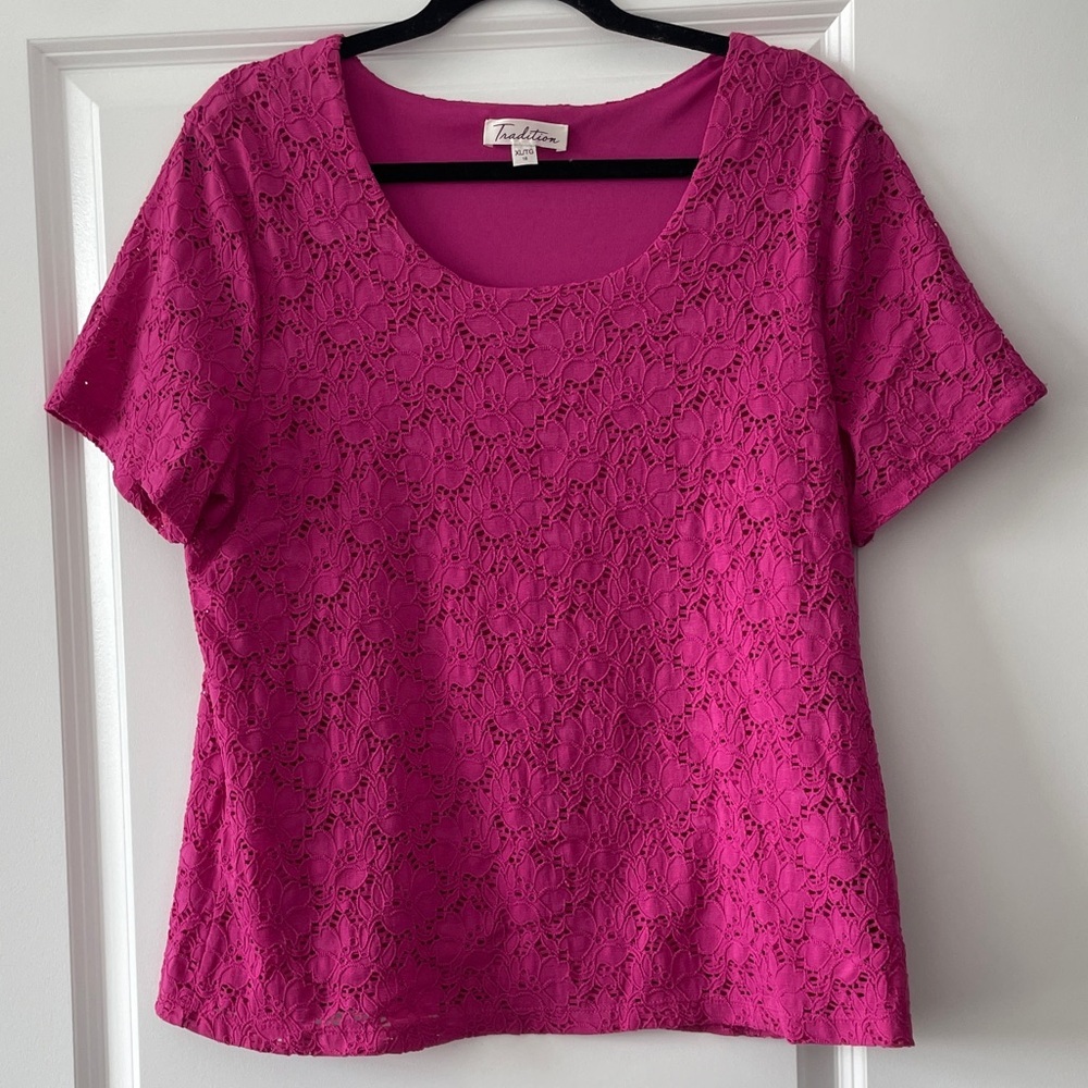Tradition XL Pink Lace Short Sleeve Top
